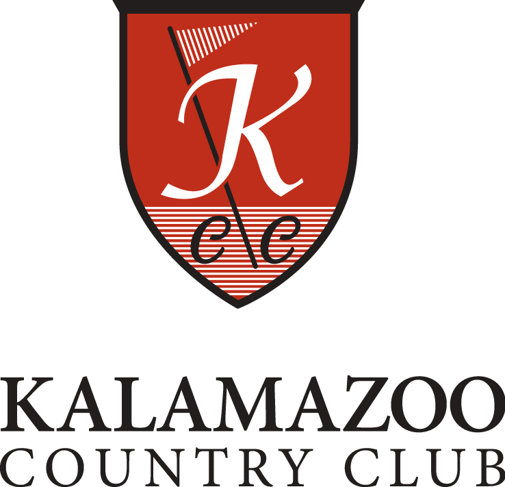 Red and black shield logo with “KCC” above text reading “Kalamazoo Country Club” in black letters.