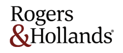 Rogers & Hollands logo with black text and a red ampersand on a white background.