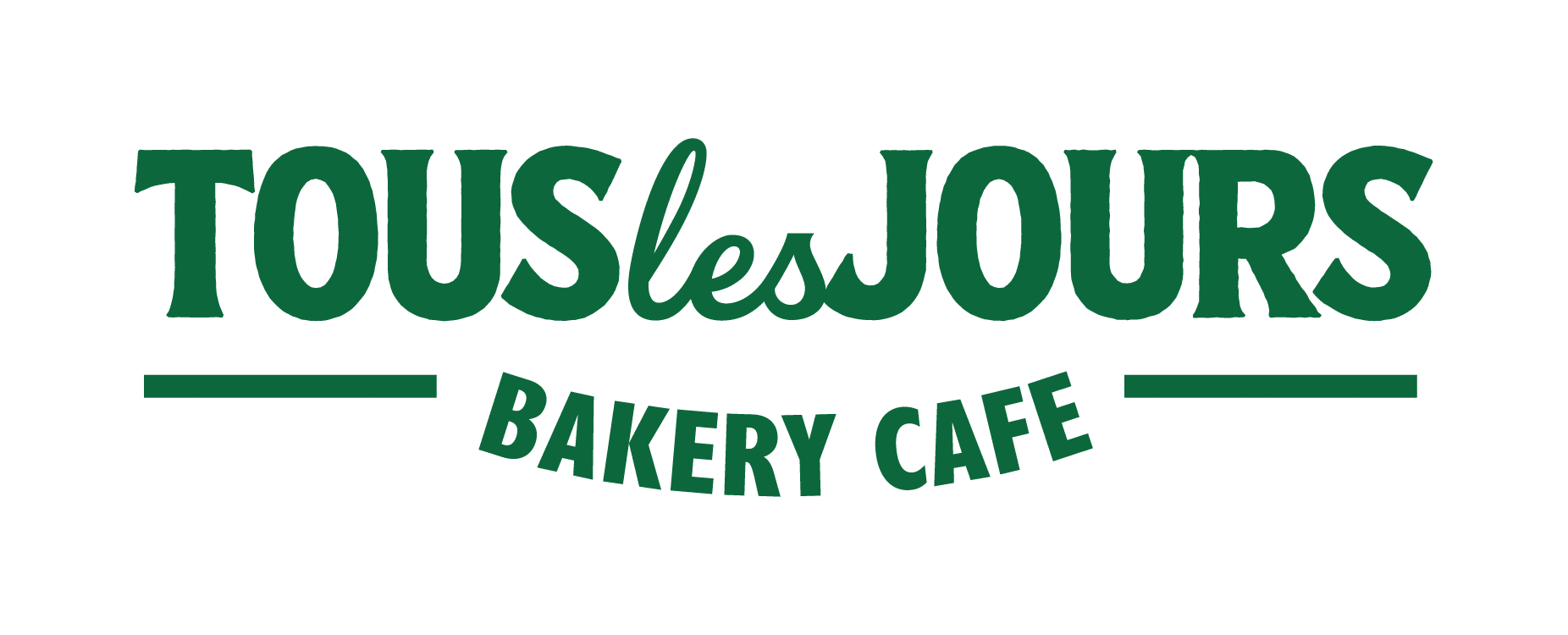 Green text logo reads “TOUS les JOURS BAKERY CAFE” with lines above and below “BAKERY CAFE”.
